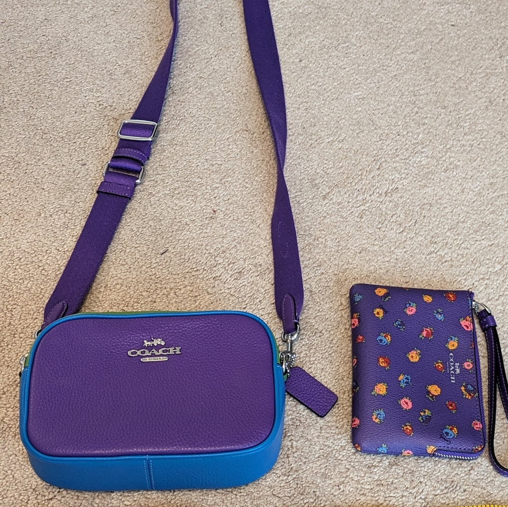 Coach purple camera bag bundle with mini wallet